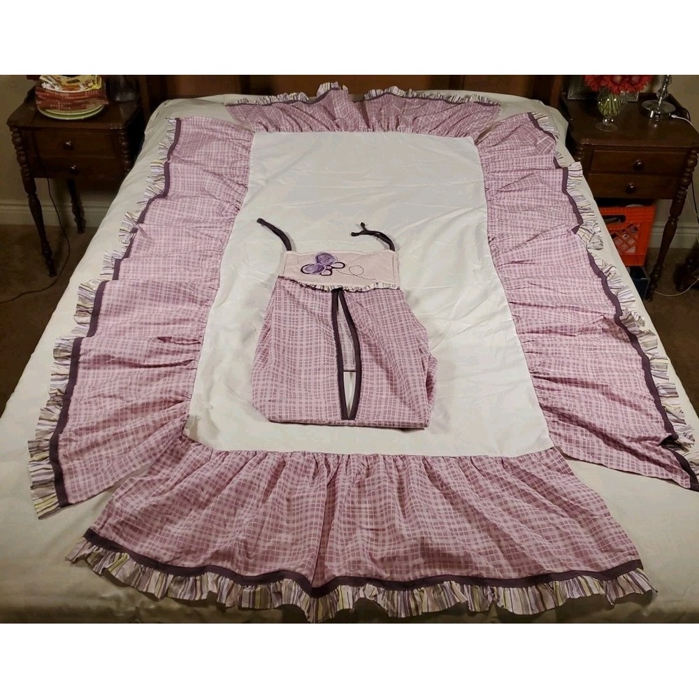 Cocalo Baby Crip Skirt Sugar Plumb Purple Check Ruffle & Matching Diaper Stacker